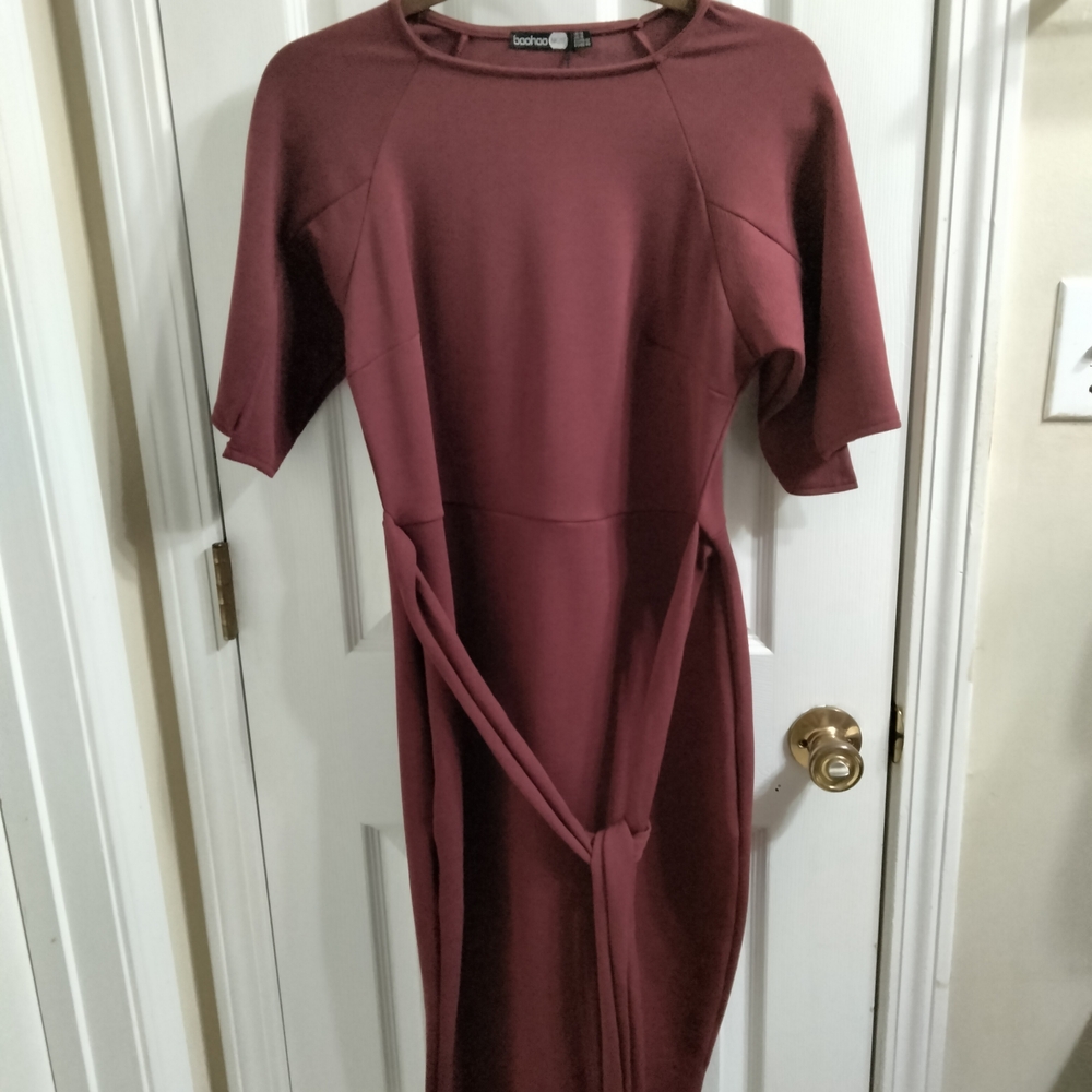 Boohoo Burgundy Midi Dress